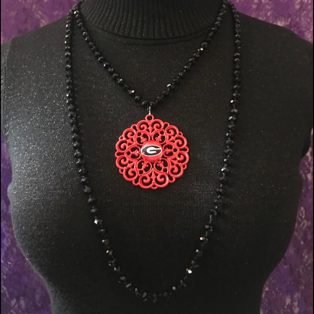 Handmade Georgia Bulldogs 60” Black Necklace